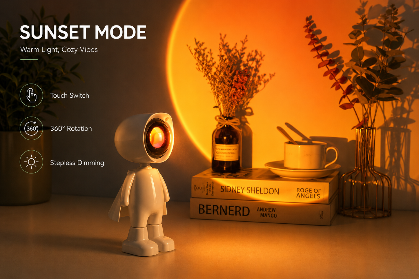 Astronaut Sunset Projector Lamp — 7 Colors, Rechargeable